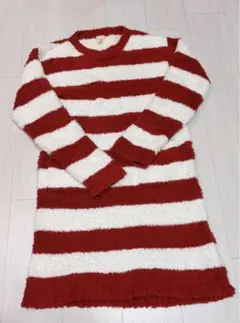ジェラートピケ風ボーダーもこもワンピース　ルームウェア　M〜L 美品