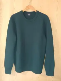 美品★ユニクロ/ウォッシャブルミラノリブクルーネックセーター　ダークグリーン　М