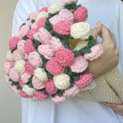 ハンドメイド　花束ブランケット　フラワーブランケット　編み物