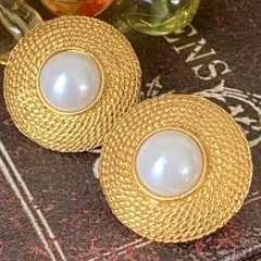 大振り　ラウンドゴールド　ヴィンテージ イヤリング