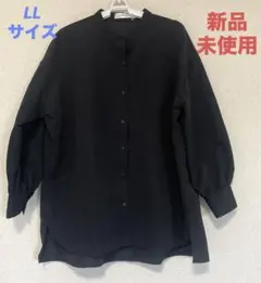 新品　未使用　黒 長袖ノーカラーボタンシャツ　LL 旅行　肩掛け　ゆったり