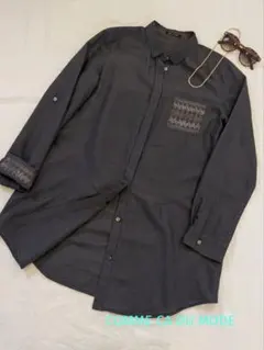 GASA ガサ 長袖シャツ ロングシャツ 袖レース切替 コットン 日本製 