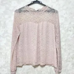 ハニーズ 長袖ブラウス レース L ピンクベージュ