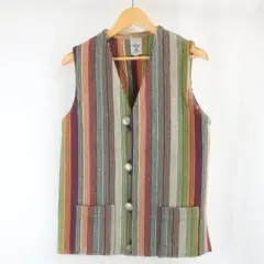 ORTEGA'S ウール ネイティブ ストライプ コンチョ ボタン チマヨベスト