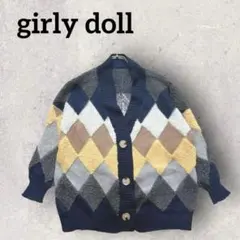 girly doll アーガイル ニット カーディガン(F)ネイビー レトロ