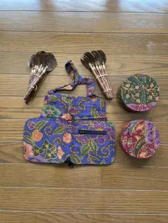 バティック柄エコバッグとコースター、スプーン、フォーク　バリ5点セット未使用