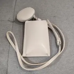 ホワイトレザー スマホショルダーバッグ コインケース付き