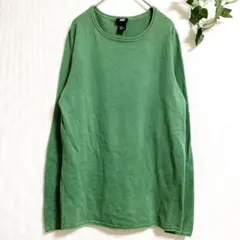 H&M【S】長袖カットソー 無地 シンプル トップス 綿100% グリーン