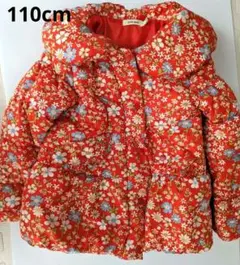 mia mail 衿付き花柄中綿コート 110 赤 女の子 冬 アウター