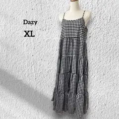 ディジー【XL】キャミソールワンピース ギンガムチェック モノトーン ロング丈