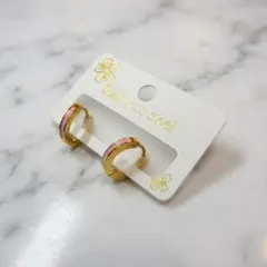 サークルピアス ピンク 18Kメッキ ステンレス 中折れ式 レジン スリム
