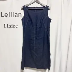 Leilian レリアン リネン100%ノースリーブワンピース ネイビー 11号のサムネイル