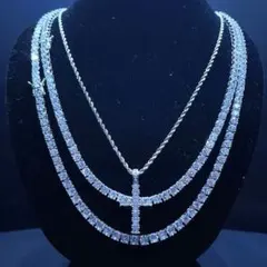 【3点セット】テニスネックレス＋テニスネックレス＋クロスネックレス　hiphop