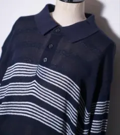 PERRY ELLIS ペリーエリス ボーダー ニットポロ XL オーバーサイズのサムネイル