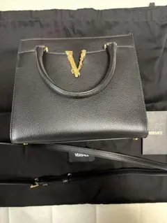 VERSACE Ｖロゴ　ハンドバック ブラックのサムネイル
