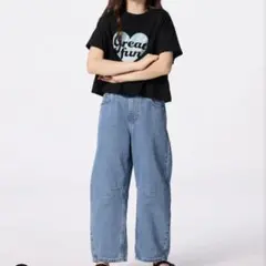 GU GIRLSバレルレッグジーンズ 140cm ブルー