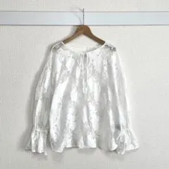 Re:EDIT リエディ レースブラウス ホワイト M 透け感 フレア袖 リボン