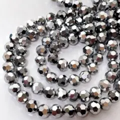 bn203/ガラスビーズ◇多面カット　シルバー　2連