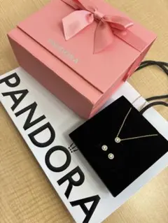 PANDORA ラウンドパヴェハローシリーズ　ネックレスとピアスのセット