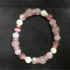 天然石ブレスレットローズクォーツマザーオブパールクラック ピンクパワーストーン