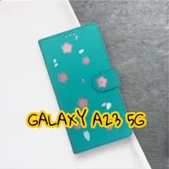 GALAXY A23 手帳型ケース　グリーン　カード収納　かわいい桜柄
