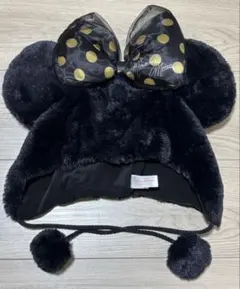 【美品】ミニーマウス　ファンキャップ　ファー　黒　リボン　ディズニー