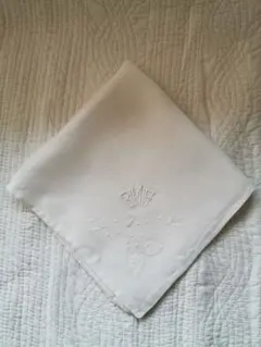ヴィンテージ 大判リネンローンハンカチ イニシャル刺繍BMS リーフアップリケ