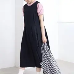 PAR ICI コットンサテン ノースリーブワンピース ブラック