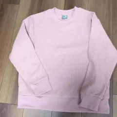 ピンク ワッフル編み 長袖トレーナー
