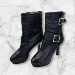 美品 ジミーチュウ　ブーツ　レザー　361/2 23.5cm 黒　ショートブーツ