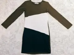 オリーブグリーン・ホワイト・ネイビー　長袖ワンピース