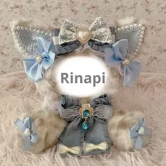 ♡お座り１６ｃｍぬい服♡猫の着ぐるみ♡ゆめかわおすわりぬいぐるみ♡ヒョウ柄水色のサムネイル