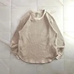 完売品　UNIQLO　ワッフルクルーネックT　S　カジュアル　ノームコア