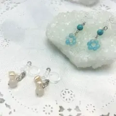 C770ローズクオーツ♦️アマゾナイト♦️淡水パール♧樹脂イヤリング