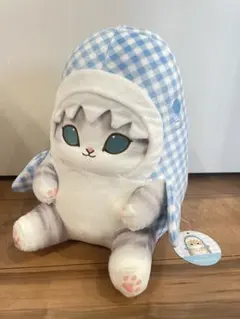 mofusand モフサンド ギンガムチェックサメにゃんBIGぬいぐるみ ブルー
