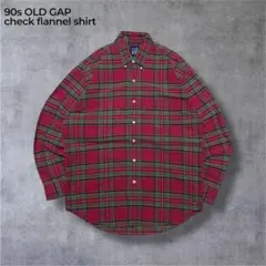 90sオールドギャップコットンフランネルシャツBDチェック柄赤緑ヴィンテージ古着