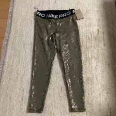 新品　ナイキプロ アイコンクラッシュ ランニングタイツ ロゴ カーキゴールド