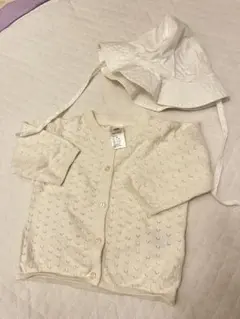 H&M ホワイト コットン 新生児 60cm 65cmカーディガン