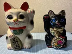 招き猫　2体セット　陶器製　ビジュー招き猫　平成レトロ