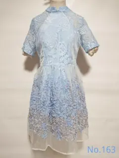 新品 Sサイズ パーティードレス 花柄刺繍 スカイブルー