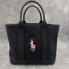 ポロ　ラルフローレン　ビッグポニー　キャンバス　トートバッグ　ブラック　ピンク