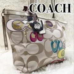 【お買得付属品有】COACH カラフルプリント ハンドバッグ キャンバス