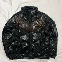 90s Y2K ブラック ダウンジャケット 光沢 エナメル 中綿 ストリート系