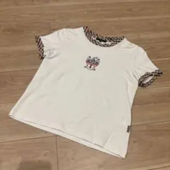 DAKS レディース 半袖Tシャツ Lサイズ ホワイト チェックトリム 刺繍ロゴのサムネイル