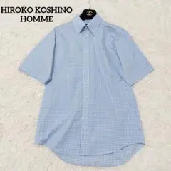 【ヒロココシノオム】半袖シャツ ボタンダウン 形態安定 チェック柄 ブルーのサムネイル