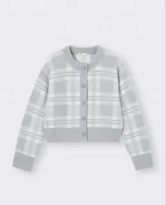 GU チェッククルーネックショートカーディガン