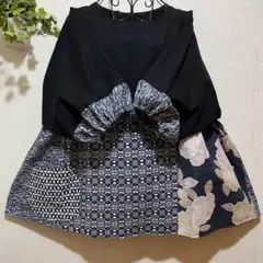 7️ハンドメイド️絣チュニック️絣着物リメイク️パッチワーク️久留米絣 絣パッチの巻き襟チュニック　両脇ポケット付き　綿100% 着物リメイク　ハンドメイド