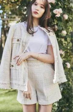 セール中美品 Cotton-blend Blelted tweed Jacketのサムネイル