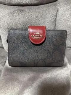 COACH 二つ折り財布 シグネチャー ブラウン レッドのサムネイル