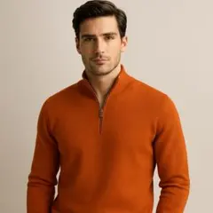 オレンジ ハーフジップ 長袖